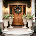 Tall Plastic Urn Planters and Pedestal - 24" Outdoor Planter Beige by Outdoorchairs