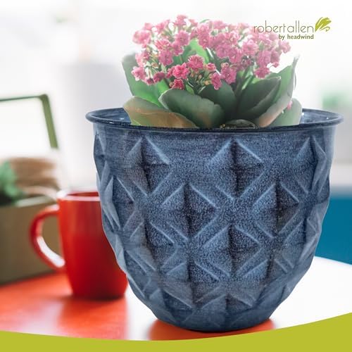 Headwind Glazed Ironstone Diamonte Collection – Capri Blue 8-Inch Decorative Plant Pot, Indoor & Outdoor, Vintage Diamond-Textured, Lightweight & Weather-Resistant for Garden Use by Robert Allen - Image 5