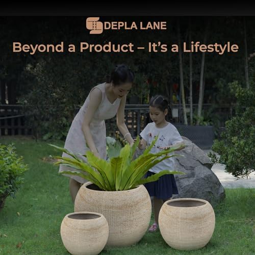 Marlo Fiberstone Round Planter (M, Ribbed Travertine Beige) - Image 2