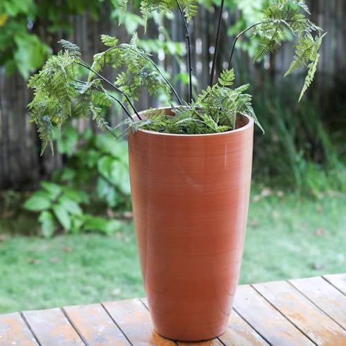 Sun-E 21" Tall Outdoor Planter 2 Pack, Terracotta-Look Round Plastic Pots - Image 7
