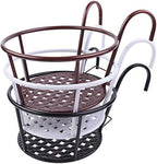 Hanging Railing Planters Baskets Art Hanging Flower Stands Balcony Flower Pot Holders Plant Iron Racks Fence Metal Potted Stand Mounted Balcony Round Plant Basket Shelf Container Box,Garden Steel Pots - Image 5