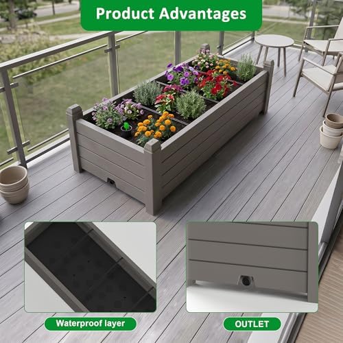 Small Raised Garden Bed, Durable Resin Planter Boxes Outdoor with Drain Plug and Water Level Monitor for Plants Vegetables Flowers Fruits(Grey) - Image 6