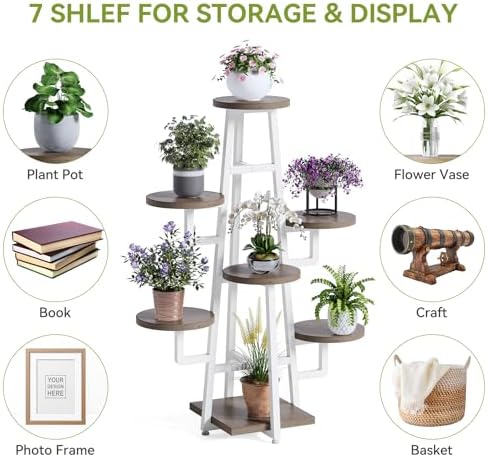 LITTLE TREE 7 Tier Plant Stand Indoor Tall Plant Shelf Corner Plant Pots Holder Rack Flower Stand for Living Room Balcony Garden,White - Image 5