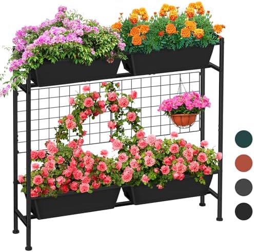 ETELI Vertical Raised Garden Beds Outdoor Elevated Herbs Garden Planter Boxes with Trellis and Legs 32.4" Flowers Beds Vertical Planters for Small Climbing Plant Vegetables Patio Balcony, Black by ETELI
