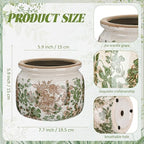 7.7" Large Ceramic Plant Pot Pink Green Vintage Hibiscus Crackle Glaze Rustic Flowers Pot Decorative Planter with Drainage for Indoor Outdoor Plants Home Kitchen Office Decor Gift - Image 2