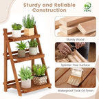 GIANTEX Foldable Ladder Plant Shelf, 3-Tier Solid Wood Indoor Outdoor Flower Pot Display Rack, Corner Storage Bookshelf, Freestanding Tiered Plant Stand for Garden Patio Balcony, No Assembly - Image 4