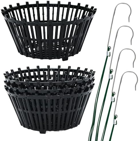 Set of 4 Large Black Strong Plastic Orchid Baskets 10 Inches Wide with Hangers for Orchids, Staghorn Ferns, Orchid Baskets for Outside, Plastic Orchid Pots with Holes by Desquiggle