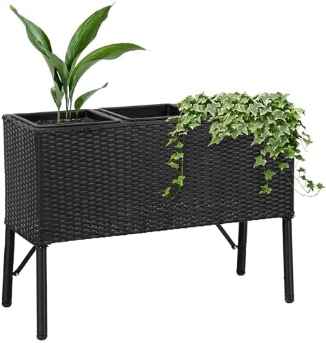 Sunnydaze 3-Section Wicker Raised Planter Box, 30.75" W x 11.75" D x 22" H by SunnydazeDecor