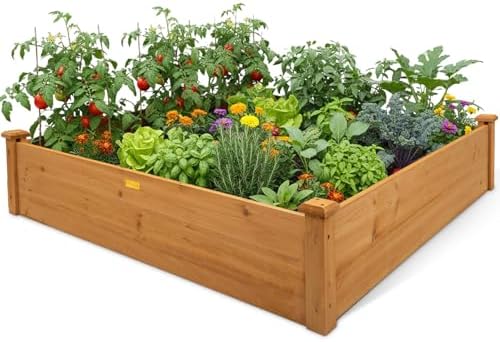 Hollyone 4x4 Raised Garden Bed Wood Frame Planters Wooden Elevated Planting Planter Box for Outdoor Herb Vegetables Flowers Grass Lawn Yard Patio - Natural Brown 48" X 48" inches by Hollyone