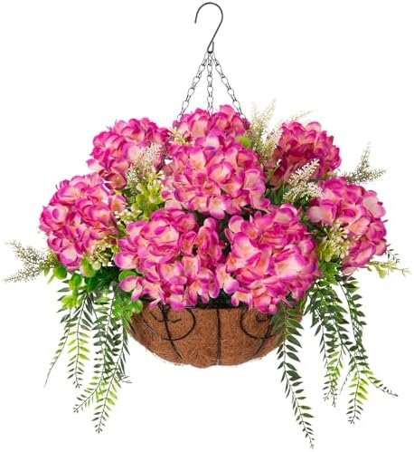 Ammyoo Artificial Fuchsia Hydrangea Flowers with Hanging Basket for Decor by Ammyoo