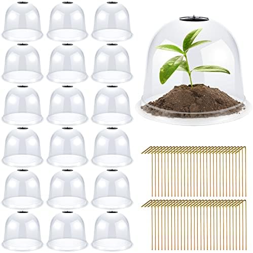 20 Pack Garden Cloche Plant Dome 10.2" D x 8.3" H Plant Cover Plastic Humidity Dome Reusable Protector Mini Greenhouse Plastic Bell Cover with 60 Ground Securing Pegs for Outdoors by Tessco