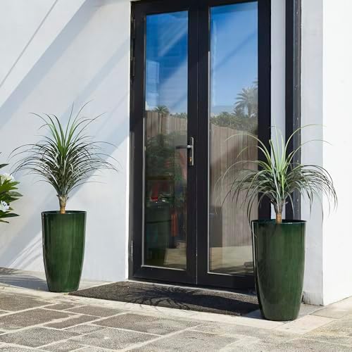 Glitzhome 23.5" H Large Tall Planter for Outdoor Plants,Set of 2 Plastic Tall Planters with Drainage Holes,Round Tapered Faux Ceramic Gradient Green Flower Tree Pots for Porch Patio Indoor Outdoor - Image 7