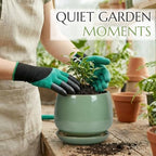 10.3 Inch Flower pots for Indoor Outdoor Plants with Saucer Drainage Leak-Proof Mesh, Ceramic Planter with Gardening Gloves for Succulent and Flower (Crackled Green) - Image 5
