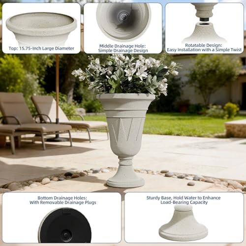 24" Tall Urn Planters for Outdoor Plants, Urns and Pedestal, Beige - Image 3