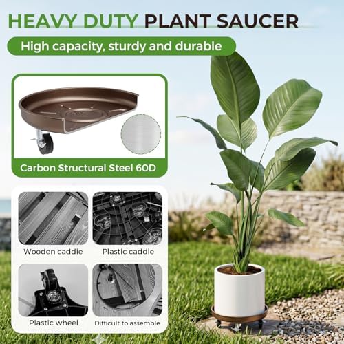 Plant Caddy With Wheels 12" Metal Plant Saucers for Indoors 310 Lb Capacity - Image 2