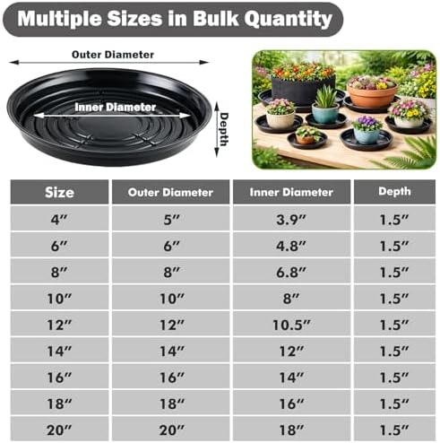 30 Packs 14 Inches Large Plant Saucers for Indoor Outdoor Use Heavy Duty Plastic Plant Plate Dish for Planter Bulk Round Flower Pot Drip Trays to Catch Water 4 to 20 Inch, Black - Image 2