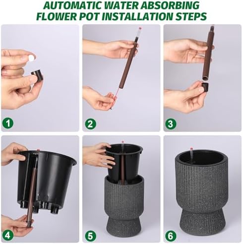 14 Inch Self Watering Planters Set of 2 with Water Level Indicator, Textured Modern Tall Indoor Outdoor Planter Pots, Black Flower Pot with Inner Bucket for Patio, Home, Office - Image 3