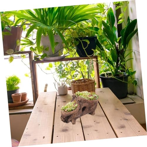 Milisten Vintage Cement Tree Stump Planter Retro Decorative Pot for Plants - Image 3