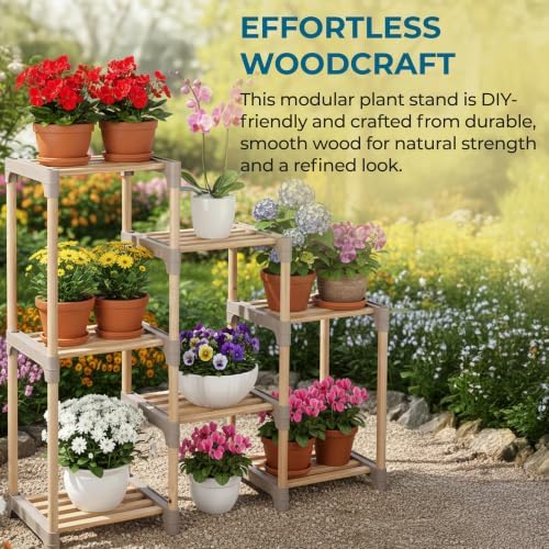 Honey-Can-Do 7-Tier Natural Wood Plant Stand, Indoor/Outdoor Shelf - Image 5