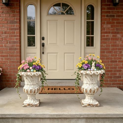 SOFE Vintage White Garden Planter Urns 18 Inches Tall, Handmade Antique - Image 4