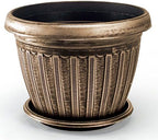 Rustic Flowerpot 12" Planter, Set of 2 Pots and 2 Saucers (4 Pieces) for Garden Patio Office Ornaments Home Décor Long Lasting Reusable Light Weight (Gold-L) - Image 2