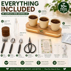 Wooden Indoor Herb Garden Kit with LED Grow Light - Modern Countertop Planter for Kitchen Decor, Unique Gardening Gift for Women & Beginners, 3 Pot Indoor Planting Starter Set - Image 2