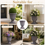 2 Pack 15.3″ Tall Urn Planters for Outdoor Plants, Classic Resin Flower Pots, Large Decorative Vintage Pedestal Planters for Indoor Outdoor, Front Porch, Entryway, Garden, Weddings (Khaki) - Image 5