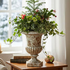 Small 9.1'' H Vintage Urn Planter, Distressed Retro Tabletop Flower Pot with Drainage Hole, Lightweight Decorative Pedestal Planter for Indoor Plants, Office Desk, Shelf, Patio Table Decor by Shlinnuo