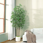 SOGUYI Ficus Artificial Tree 7ft Fake Silk Plant for Home Decor Indoor, Faux Tree in White Imitation Ceramic Planter Fake Floor Plant for Living Room and Home Office Corner Indoor Decor, Set of 1 - Image 3