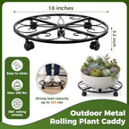 3 Packs 18” Plant Caddy with Wheels Metal Plant Stand on Wheels for Indoor and Outdoor Plants Rolling Plant Stand with Casters Heavy Duty Plant Dolly Roller Caddy, Black - Image 3