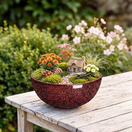 Bonsai Pots 8 Inch, Ceramic Succulent Pots, Red Leopard - Image 3