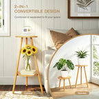 Jotsport Bamboo 2-Tier Plant Stand, 2-in-1 Convertible Flower Pot Holder - Image 2