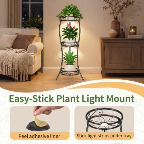LASZOLA 3 Tiers Metal Corner Plant Stand Tall with Light for Indoor Outdoor - Image 4