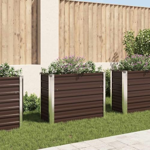 vidaXL Raised Planter, Flower Box, Planter, Garden, Plant, Terrace, Vegetable Box, galvanised Steel, 100 x 40 x 77 cm, Brown - Image 2