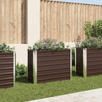 vidaXL Raised Planter, Flower Box, Planter, Garden, Plant, Terrace, Vegetable Box, galvanised Steel, 100 x 40 x 77 cm, Brown - Image 2