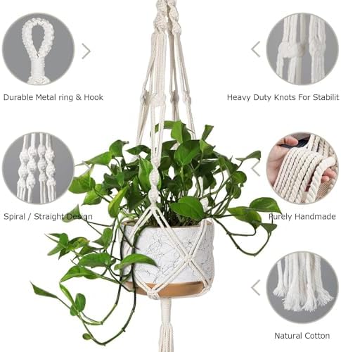 MIPON 3 Pack Macrame Plant Hanger Indoor Hanging Planter and 78 Inch Double Shepherds Hooks for Outdoor - Image 2