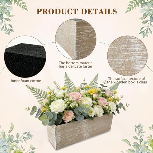 4 Set Wood Boxes for Centerpieces 12x4 Inch Rectangle Wooden Planter Box Rustic Wood Planter with Removable Plastic Liner Floral Foam Blocks for Centerpieces Home Wedding Garden Decor - Image 4