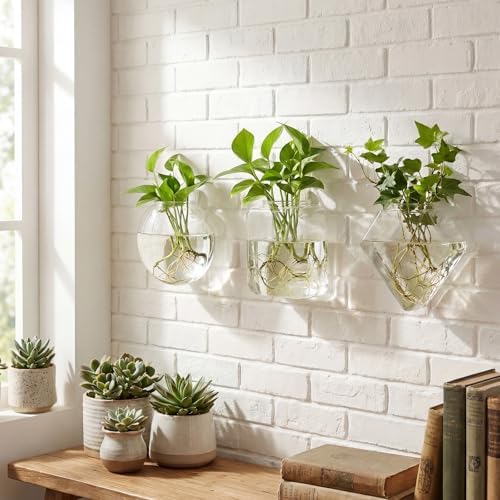 LemonRoad 6 Pcs Wall Hanging Glass Planters, Propagation Station Vases - Image 4