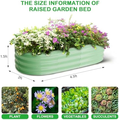 GarveeLife 2 Pcs 4.5x2x1.5ft Oval Raised Garden Bed,Galvanized Raised Beds,Open-Ended Base Metal Raised Planter Beds,Garden Bed Outdoor,Planter Raised Boxes for Vegetables,Flowers,Tool-Free Asse,Green - Image 2