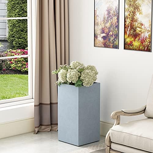 Kante 23.6" H Concrete Rectangle Tall Planter, Large Outdoor/Indoor Planter Pots Lightweight with Drainage for Patio Deck Livingroom (Light Gray) - Image 2