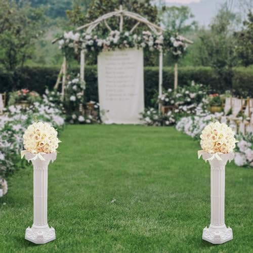 White Plastic Roman Columns Wedding Decor, 2 Pack 34.65 Inch Decorative Roman Pillar Pedestal Stand, Flower Pot Holder for Wedding Party Ceremony Garden Patio Lawn Decor - Image 2