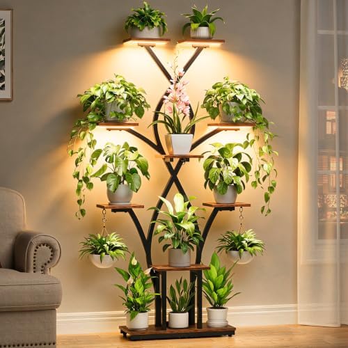 Plant Stand Indoor with Grow Lights - 9 Tiered Corner Plant Shelves Tall by EVAWOO