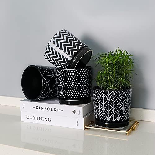 Flower Pots,5.5 Inch Black Ceramic Planters with Drainage Hole Set of 4 - Image 4