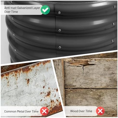 Garvee Galvanized Raised Garden Bed, 2Pcs Raised Garden Beds Outdoor, Round Planter Raised Beds with Gloves and Rubber Edge Trim for Vegetables, Flowers and Herbs, 3x3x1 FT, Dark Grey - Image 6