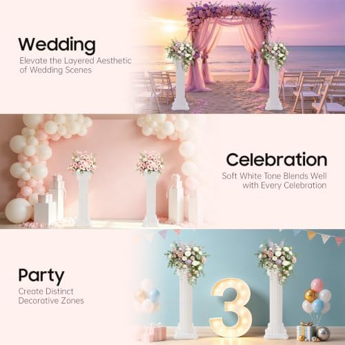 Roman Columns Wedding Stand Roman Pillar Plant Stand Plastic Greek Column Statue Pedestal Flower Pot Holder Decor, Wedding Event Party Elegant Decorative Column (White, 4Pcs, 11.81x35.43 Inch) - Image 3