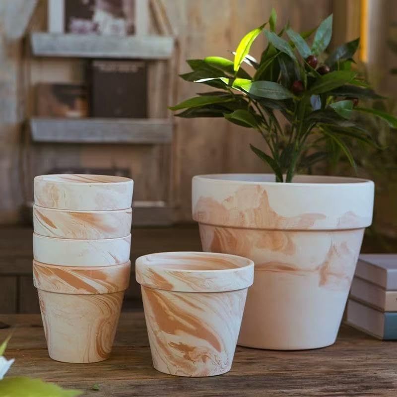 Random Mood Macchiato Terracotta Plant Pots – Handmade 6-Inch Clay Ceramic Flower Pots with Drainage Holes, Set of 3 – Ideal for Indoor & Outdoor Orchids - Image 4