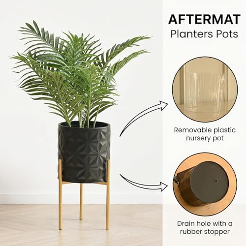 Modern Planter Pots, Set of 2 Black Planters with Stand, Decorative Planters, Metal Pots with Drainage Holes for Living Room, Office, Garden - Image 5