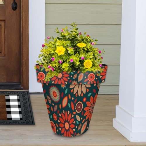 Briarwood Lane Everyday Planter 14" x 15" x 15" Orange and Teal Floral Large Planter - Image 3