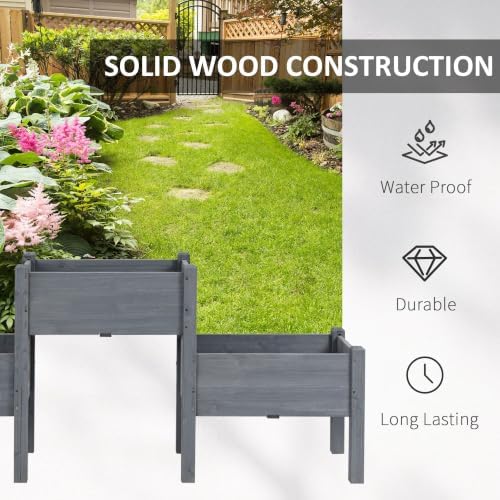 Outsunny Raised Garden Bed with 3 Planter Box Elevated Plant Stand, Gray - Image 4