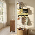 Key Holder Wall Mount with Shelf, Key Hooks for Wall, Ivory Yellow - Image 4